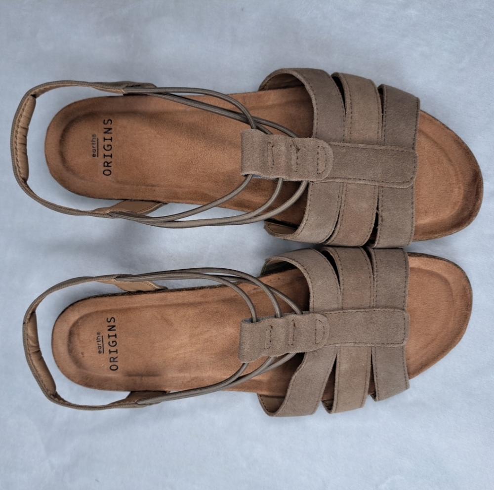 Earth Origins Leather Sling-Back Sandals Laney Wide Sedona Brown US 9.5